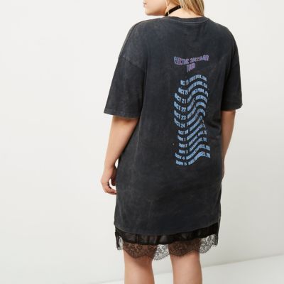 Plus black lace band print longline T-shirt
